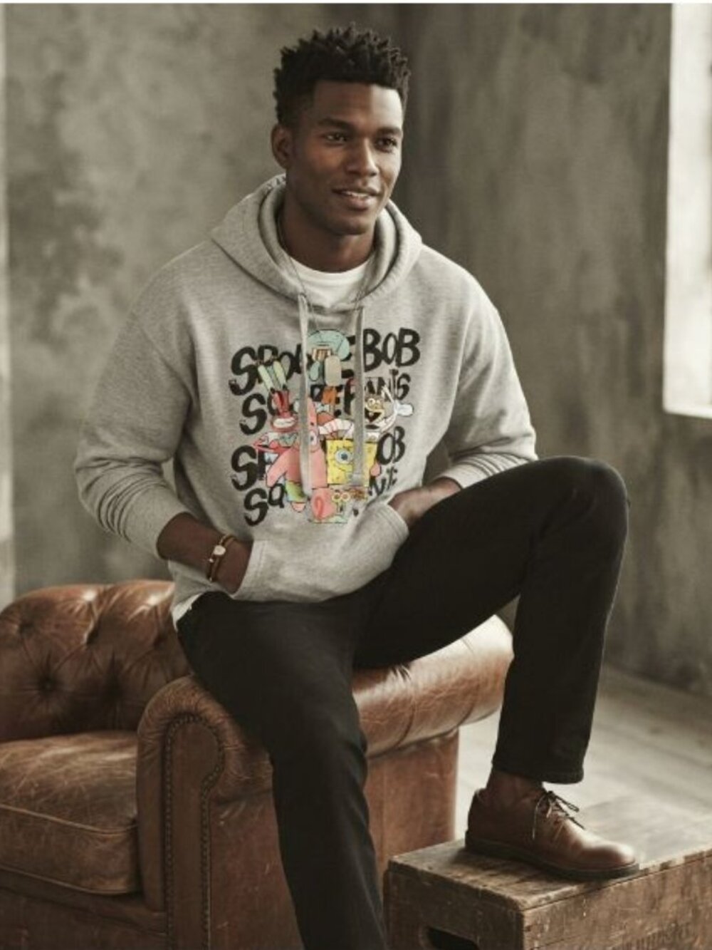 Nickelodeon SpongeBob SquarePants XXXL Grey Hoodie Graphic Print Iconic Cozy 90s